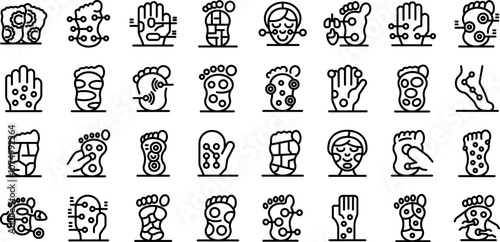 Reflexology icons set. Reflexology icons set. Outline set of reflexology vector icons for web design isolated on white background
