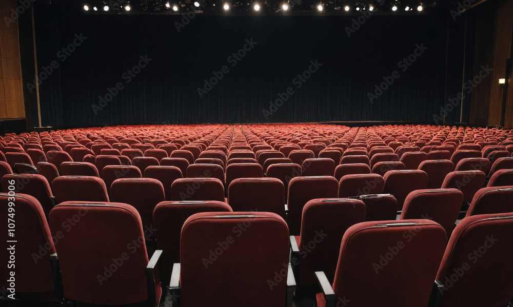 A large empty theater with red seats A large empty theater with red seats