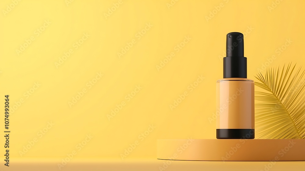 A bottle of foundation is on a yellow background A bottle of foundation is on a yellow background