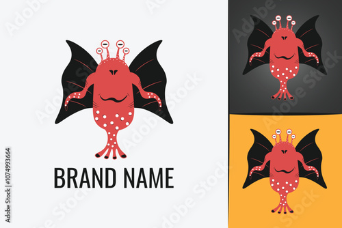 Funny cartoon monster character logo. Cute creature mascot logotype