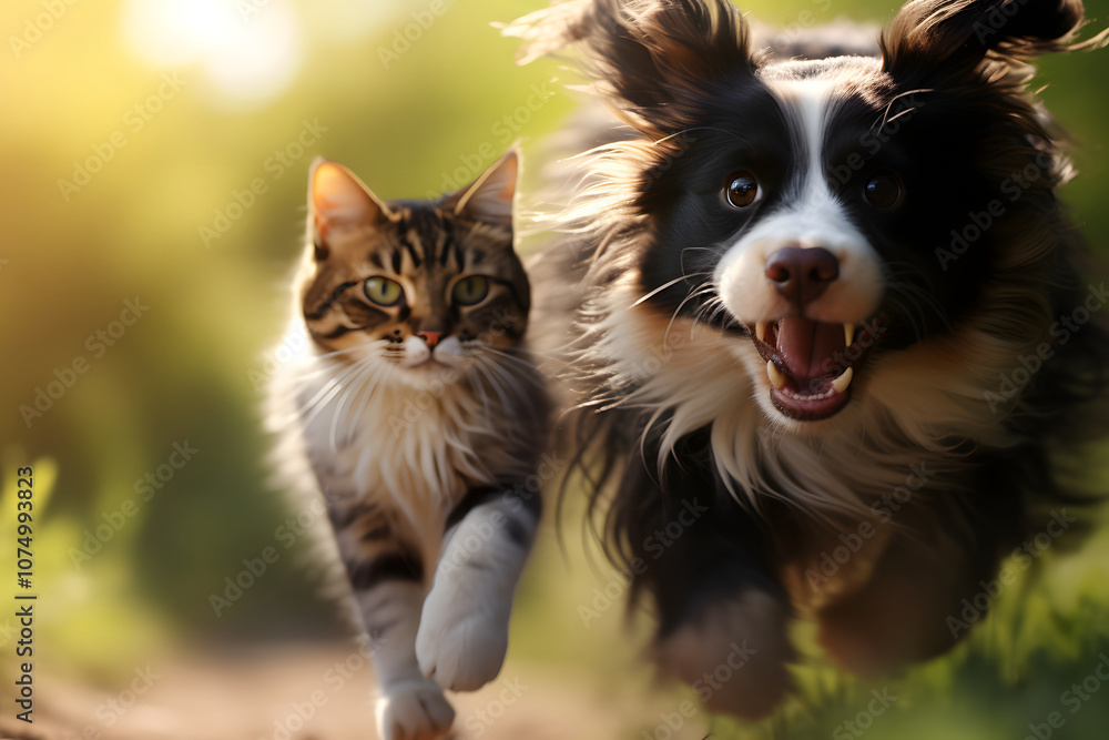 photo of a cat running from a dog motion blurred background photo of a cat running from a dog motion blurred background