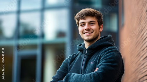 Free Download A young man is smiling and wearing a black hoodie - GFXLoad