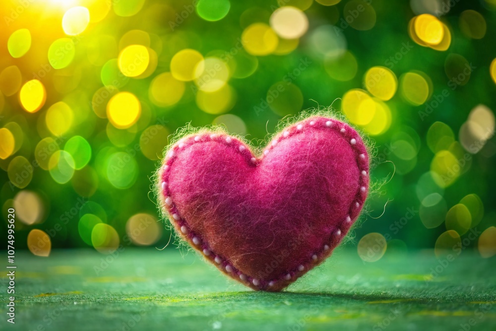 Green felt background, double-exposed handmade heart. Green felt background, double-exposed handmade heart.
