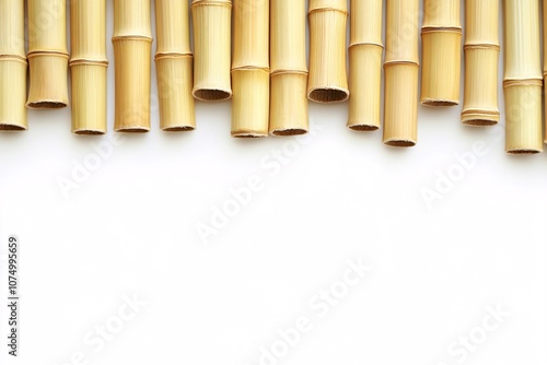 Natural Bamboo Sticks Border on White Background