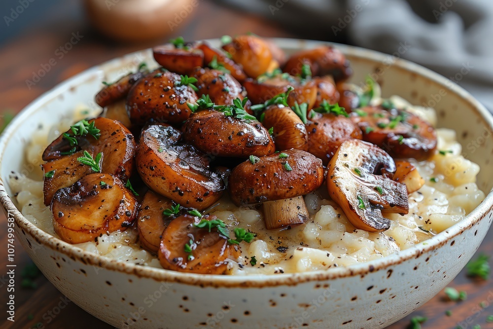 Close-up of Creamy Risotto with Saut?ed Mushrooms and Parsley Close-up of Creamy Risotto with Saut?ed Mushrooms and Parsley