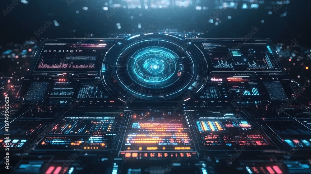 Abstract futuristic technology UI for a holographic digital data chart Abstract futuristic technology UI for a holographic digital data chart