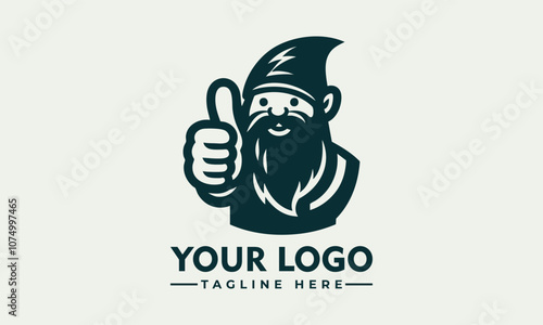 Smiling gnome giving thumbs up vector logo, hat, long beard Smiling gnome with long beard and hat giving thumbs up, suitable for greeting cards, posters, and fantasythemed designs photo