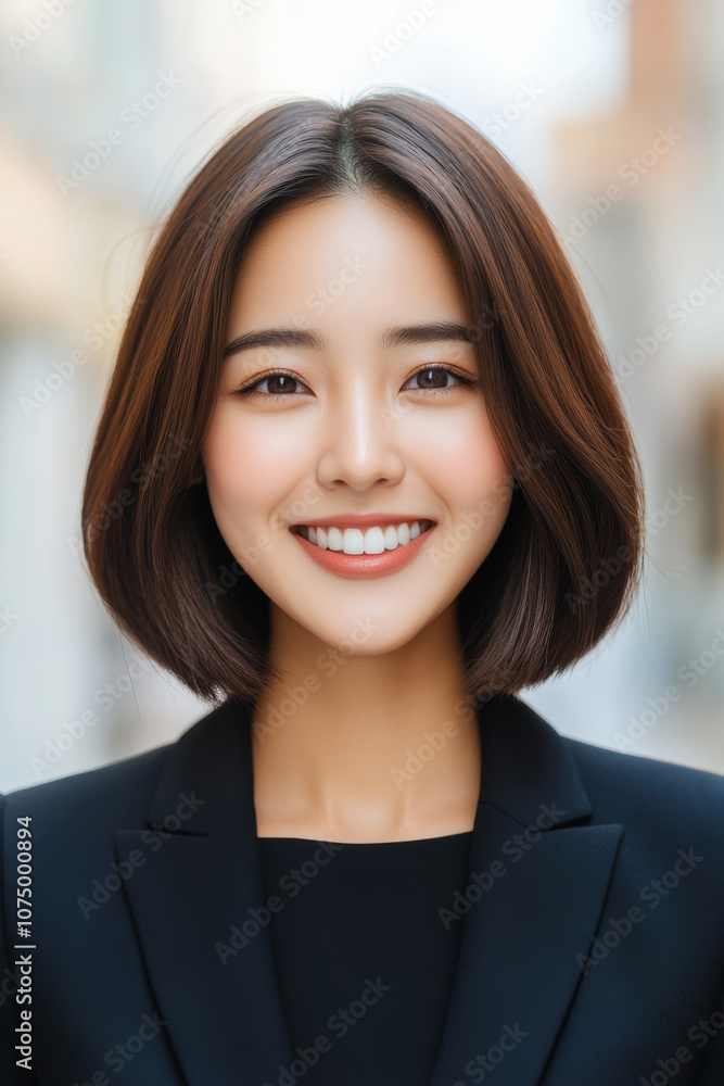 Smiling woman in business attire standing in urban setting, exuding confidence and professionalism. Ideal for corporate, career, and lifestyle themes. Smiling woman in business attire standing in urban setting, exuding confidence and professionalism. Ideal for corporate, career, and lifestyle themes.