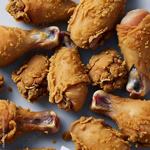 Golden brown crispy fried chicken drumsticks piled high on a plate