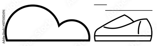 Stylized cloud and car outlines with speed lines above suggesting motion. Ideal for weather predictions, transportation services, automotive industry, speed concepts, digital design, innovation