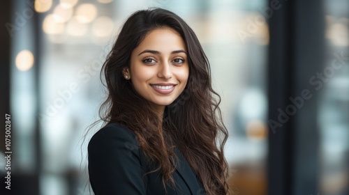 A woman with long brown hair is smiling for the camera Free Download A woman with long brown hair is smiling for the camera - GFXLoad