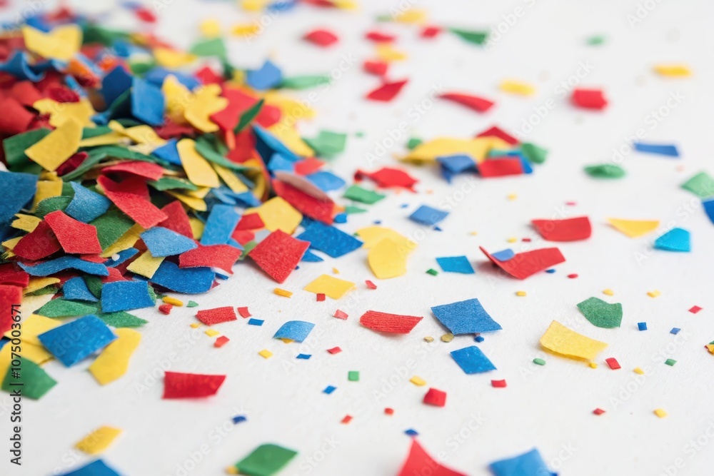 A pile of colorful confetti scattered across a white surface, representing the joy and celebration of a special occasion. A pile of colorful confetti scattered across a white surface, representing the joy and celebration of a special occasion.