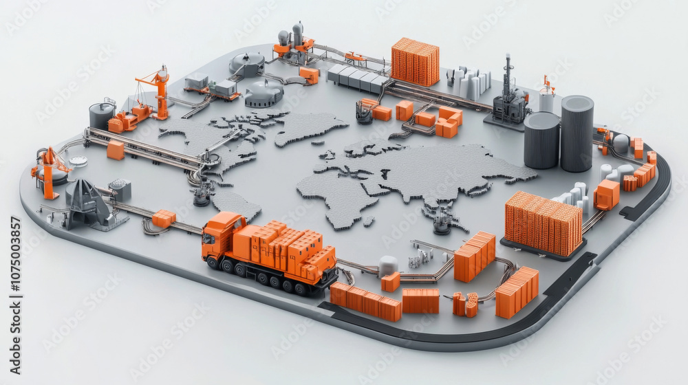 Minimal 3D Render of Global Supply Chain Network with Inventory and Distribution Hubs Minimal 3D Render of Global Supply Chain Network with Inventory and Distribution Hubs