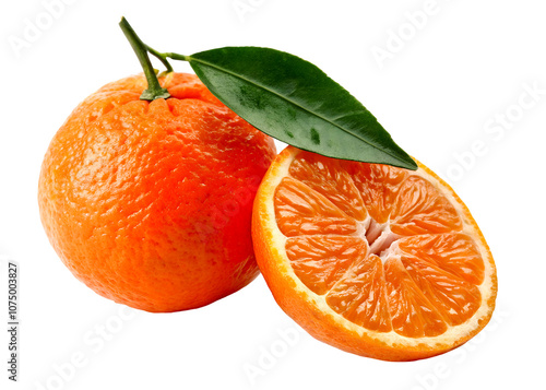 Orange slice fulf juicy raw organic fruit leaf object macro isolated cut out on transparent white background clipping path png format file photo image closeup single  full hd 4k download photo