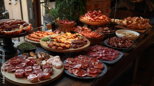 A table full of various meat products