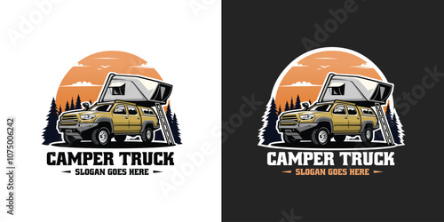 Camper Truck in Forest Illustration Vector Isolated