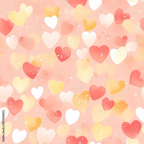 Pastel Pink Heart Pattern with Sparkles and Dots