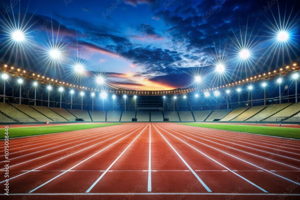 a stadium with a red track and white lines a stadium with a red track and white lines