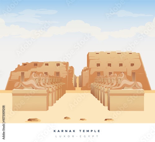 The Karnak Temple Complex - Luxor, Egypt - Stock Illustration