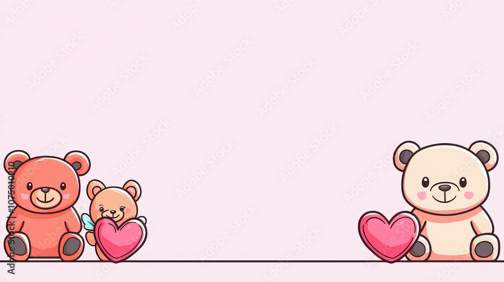 Adorable Cute Valentine’s Day Cartoon Characters with Teddy Bears Holding Hearts on a Soft Pink Background Perfect for Celebrations and Festive Greetings Adorable Cute Valentine’s Day Cartoon Characters with Teddy Bears Holding Hearts on a Soft Pink Background Perfect for Celebrations and Festive Greetings