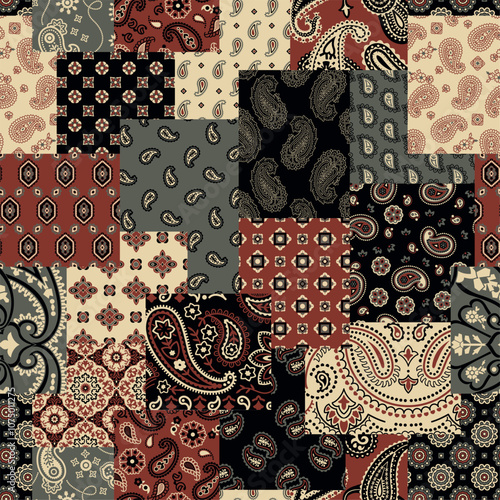 Paisley arabesque damask motifs patchwork wallpaper abstract vector seamless pattern for fabric pillow cloth shirt carpet tablecloth rug 