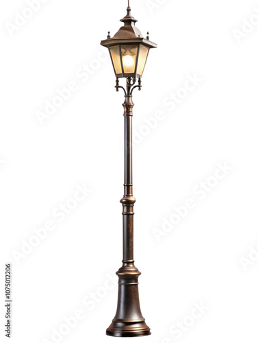 Classic Victorian Street Lamp, Tall, elegant street lamp with intricate details, evoking a Victorian-era charm, perfect for a historic or antique look, set against a transparent background