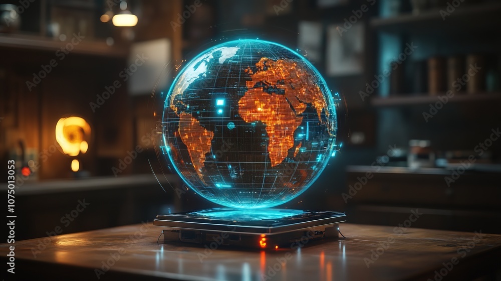 An interactive 3D globe depicting planet Earth using a hologram