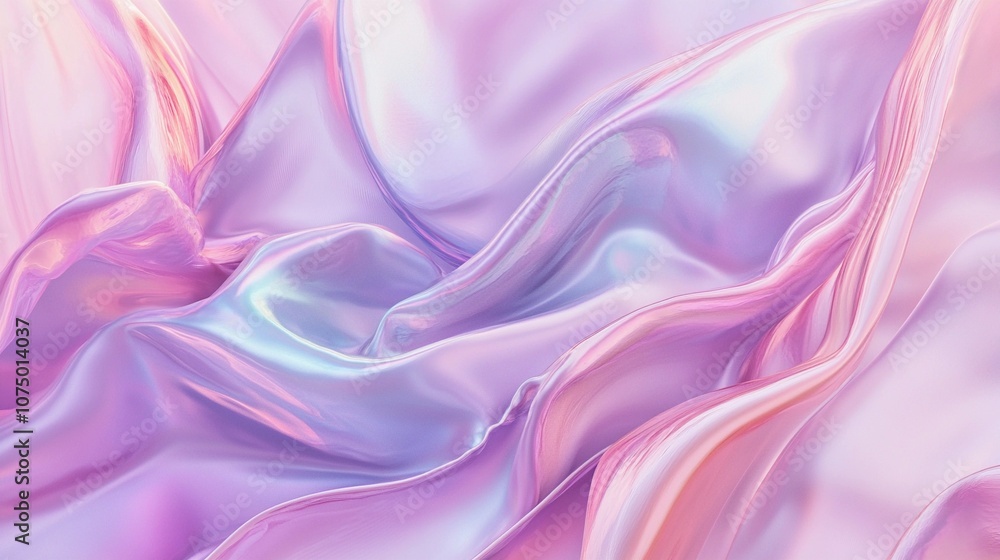 Obraz premium Soft Holographic Background in Pastel Pearl Tones. Iridescent Silk Texture Dreamy Pastel and Pearl Shades. Abstract Shimmering Holographic Waves in Soft Pastel Colors