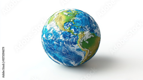 Vibrant 3D rendering of Earth showcasing continents and oceans against a white background, focused on the Americas and the Atlantic Ocean area.