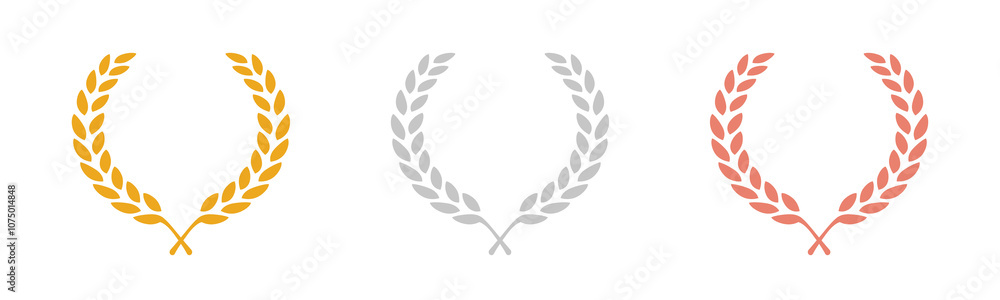 Laurel wreath of victory icon png, set of gold, silver, and bronze medals on black background, laurel frame ranking decoration Laurel wreath of victory icon png, set of gold, silver, and bronze medals on black background, laurel frame ranking decoration