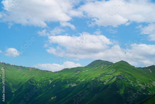 夏の晴れた空と山 photo