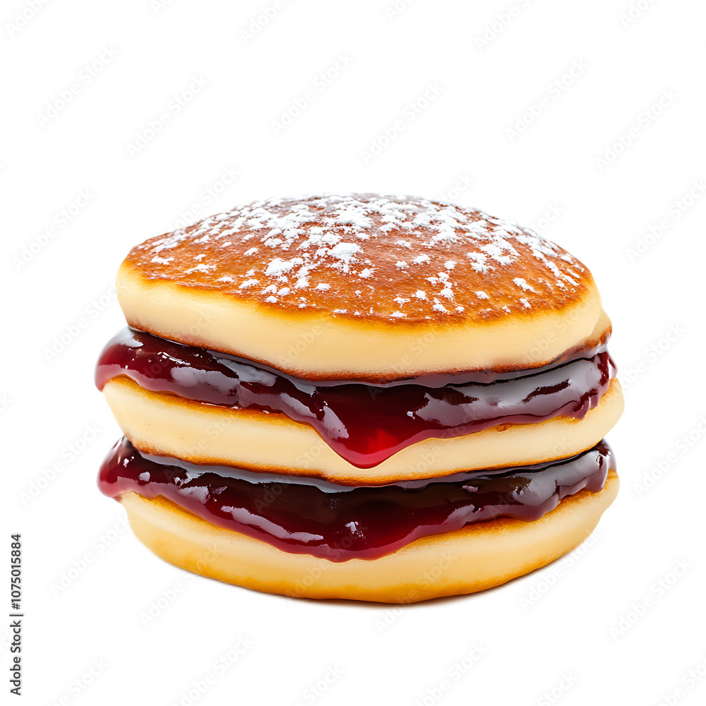 a dorayaki, two pancakes with sweet red bean filling, soft and golden, isolated on white background a dorayaki, two pancakes with sweet red bean filling, soft and golden, isolated on white background