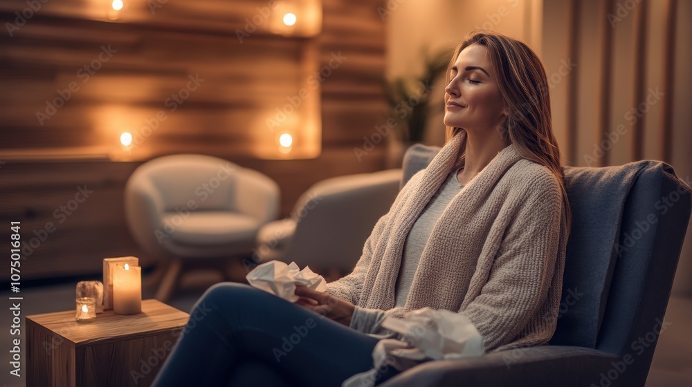 Serene Therapy Room with Soft Lighting and Tissues Serene Therapy Room with Soft Lighting and Tissues