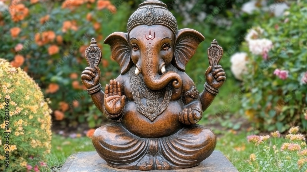 Serene Lord Ganesha Statue in Garden Setting Serene Lord Ganesha Statue in Garden Setting