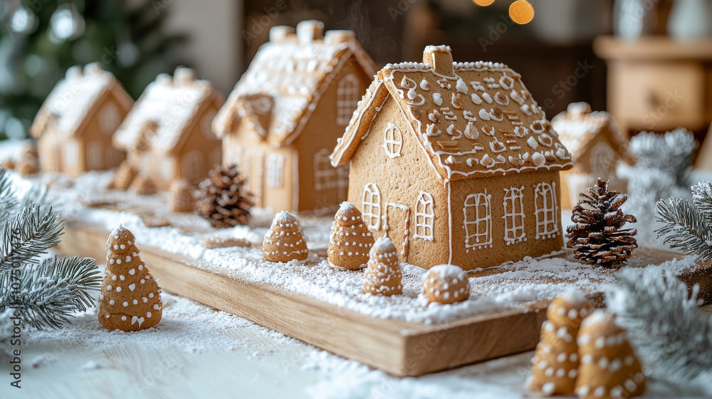 charming gingerbread village with snow dusted houses and trees creates festive winter scene charming gingerbread village with snow dusted houses and trees creates festive winter scene