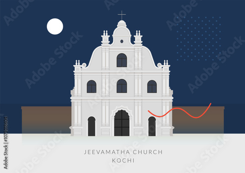 Jeevamatha (Our Lady Of Life) Roman Catholic Church Mattancherry - Kochi - Stock Illustration