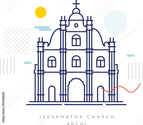 Jeevamatha (Our Lady Of Life) Roman Catholic Church Mattancherry - Kochi - Stock Illustration