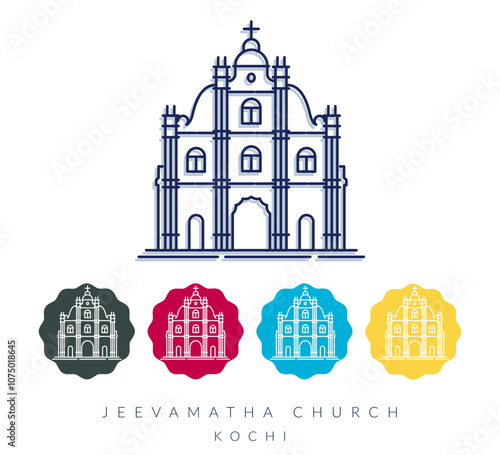 Jeevamatha (Our Lady Of Life) Roman Catholic Church Mattancherry - Kochi - Stock Illustration