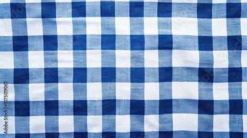 Blue and White Gingham Patterned Fabric Background for Textiles, Fashion, Home Decor, and Craft Projects, Perfect for Vintage or Rustic Themes in Various Applications