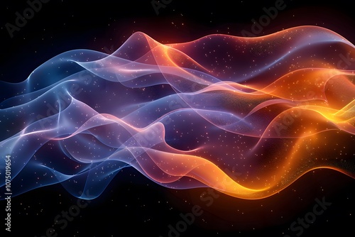 Abstract Wave of Glowing Light and Colorful Particles in Motion