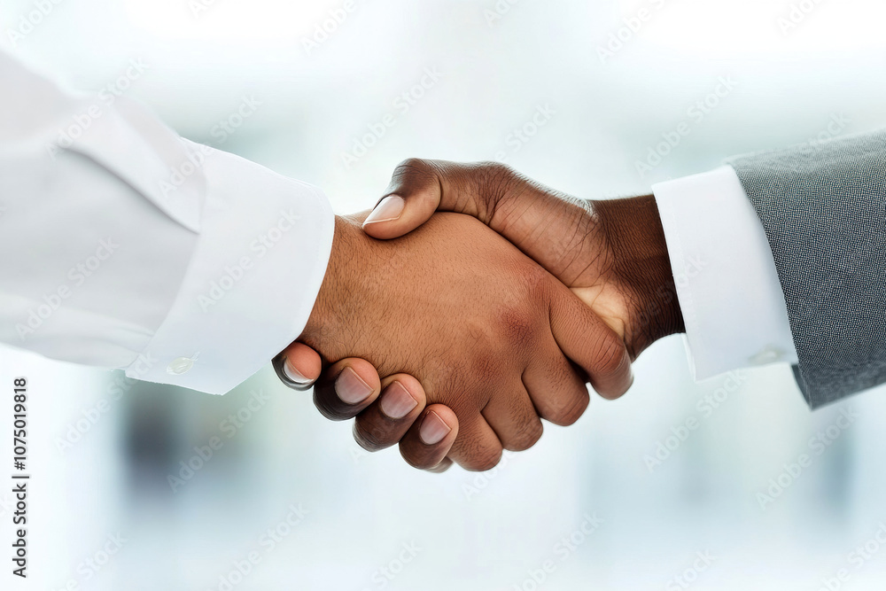 Two business people shaking hands, symbolizing partnership and agreement Two business people shaking hands, symbolizing partnership and agreement