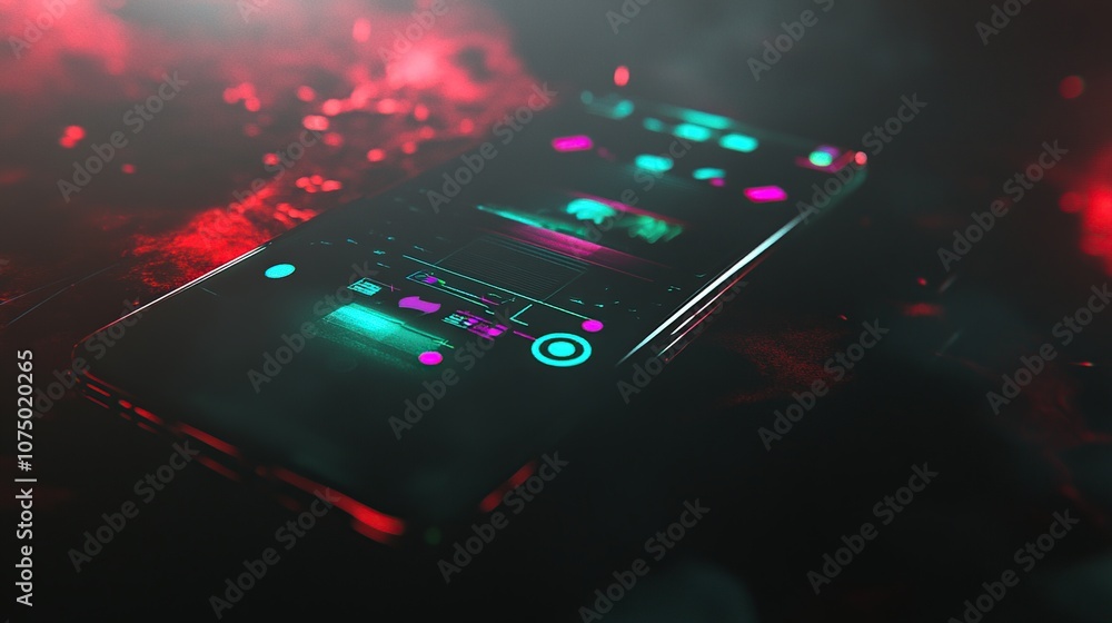 Fototapeta premium A futuristic concept illustration of a high-tech smartphone floating in space.