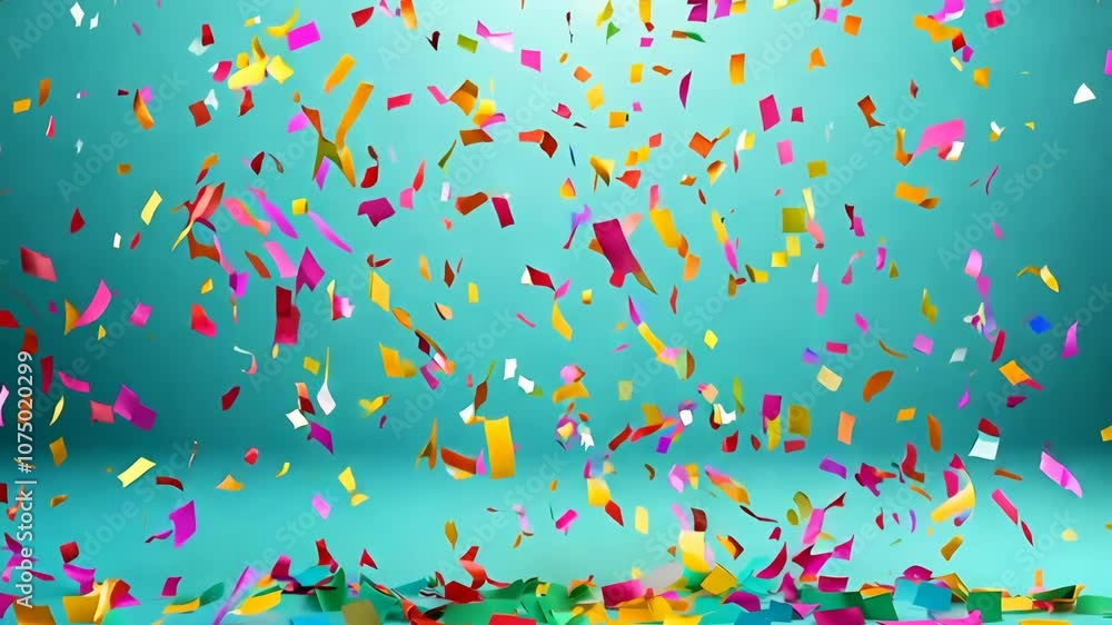 A blue background with colorful confetti falling from the sky A blue background with colorful confetti falling from the sky