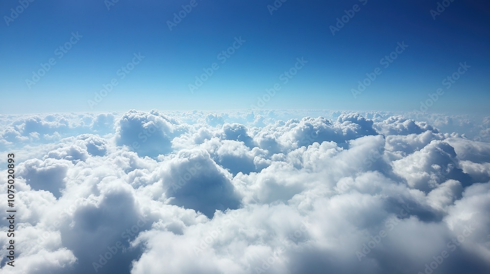 Stunning View of Fluffy Clouds and Clear Blue Sky from Above Stunning View of Fluffy Clouds and Clear Blue Sky from Above