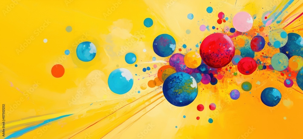 Fototapeta premium Colorful abstract art with vibrant spheres and splashes