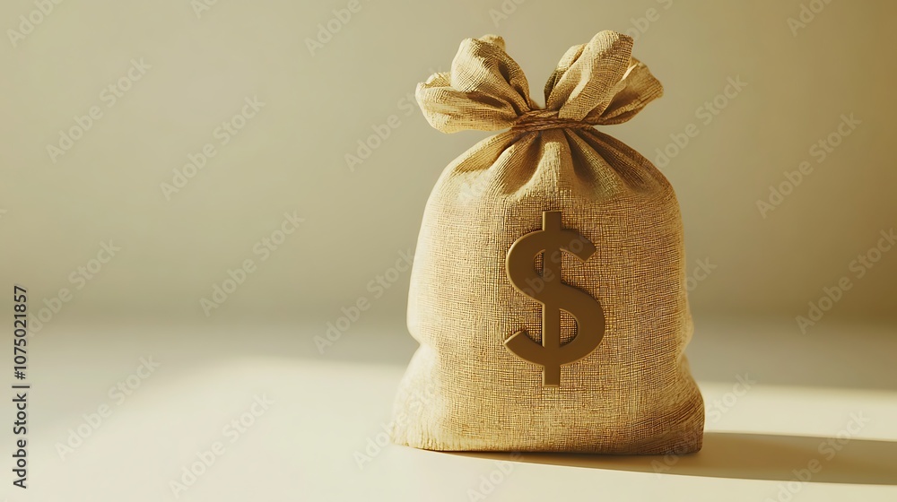 Money bag with a dollar sign filled with banknote, Dollar cash on money bag Money bag with a dollar sign filled with banknote, Dollar cash on money bag