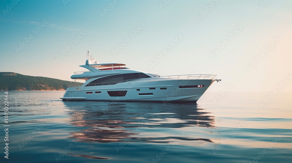 A photo of a sleek modern motor yacht cruising A photo of a sleek modern motor yacht cruising