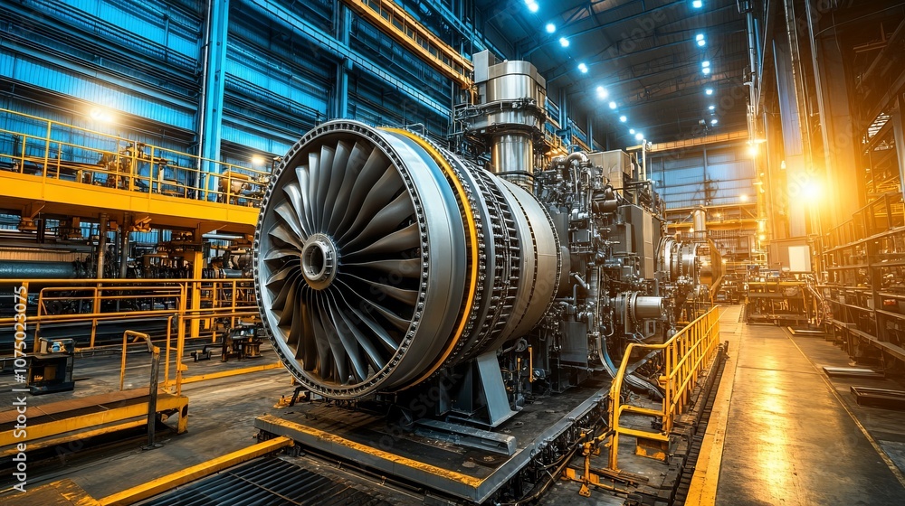 Industrial Gas Turbine Engine in a Modern Power Plant. AI generated illustration Industrial Gas Turbine Engine in a Modern Power Plant. AI generated illustration