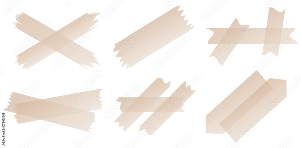 Set of beige semi-transparent washi tapes isolated on white. Washi tapes collection in vector. Pieces of decorative tape for scrapbooks. Torn paper. Gradient Set of beige semi-transparent washi tapes isolated on white. Washi tapes collection in vector. Pieces of decorative tape for scrapbooks. Torn paper. Gradient