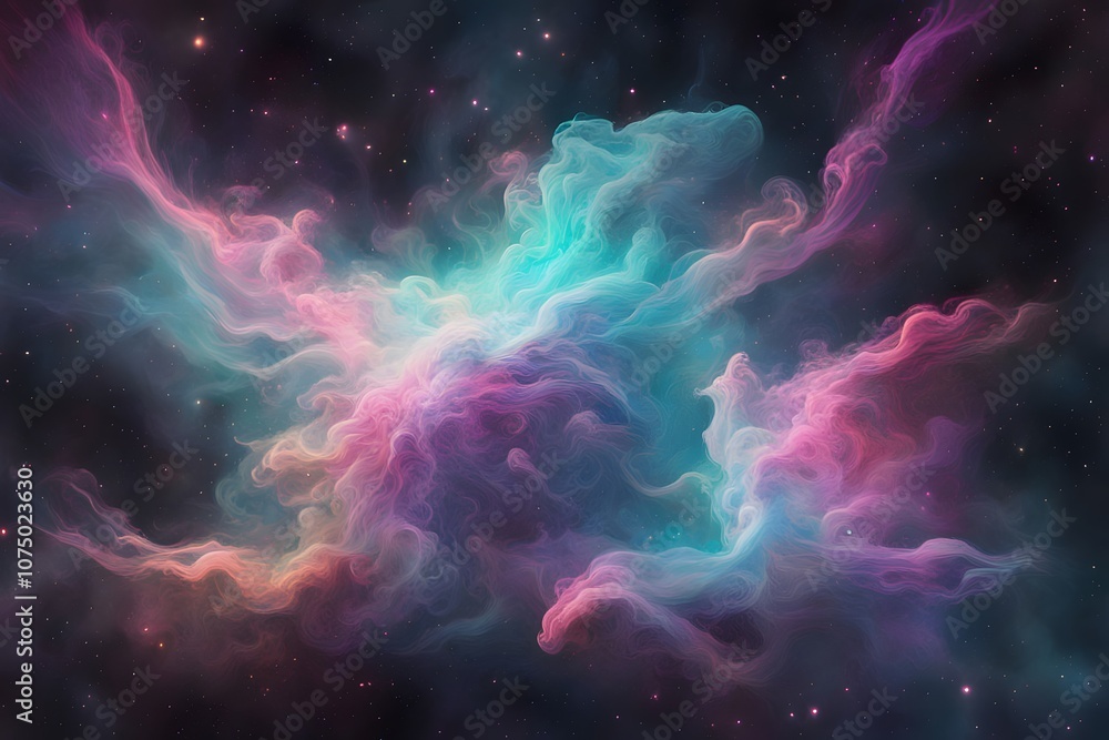 A futuristic nebula with pastel and neon colors fading into a dark cosmic background, Ai Generated A futuristic nebula with pastel and neon colors fading into a dark cosmic background, Ai Generated